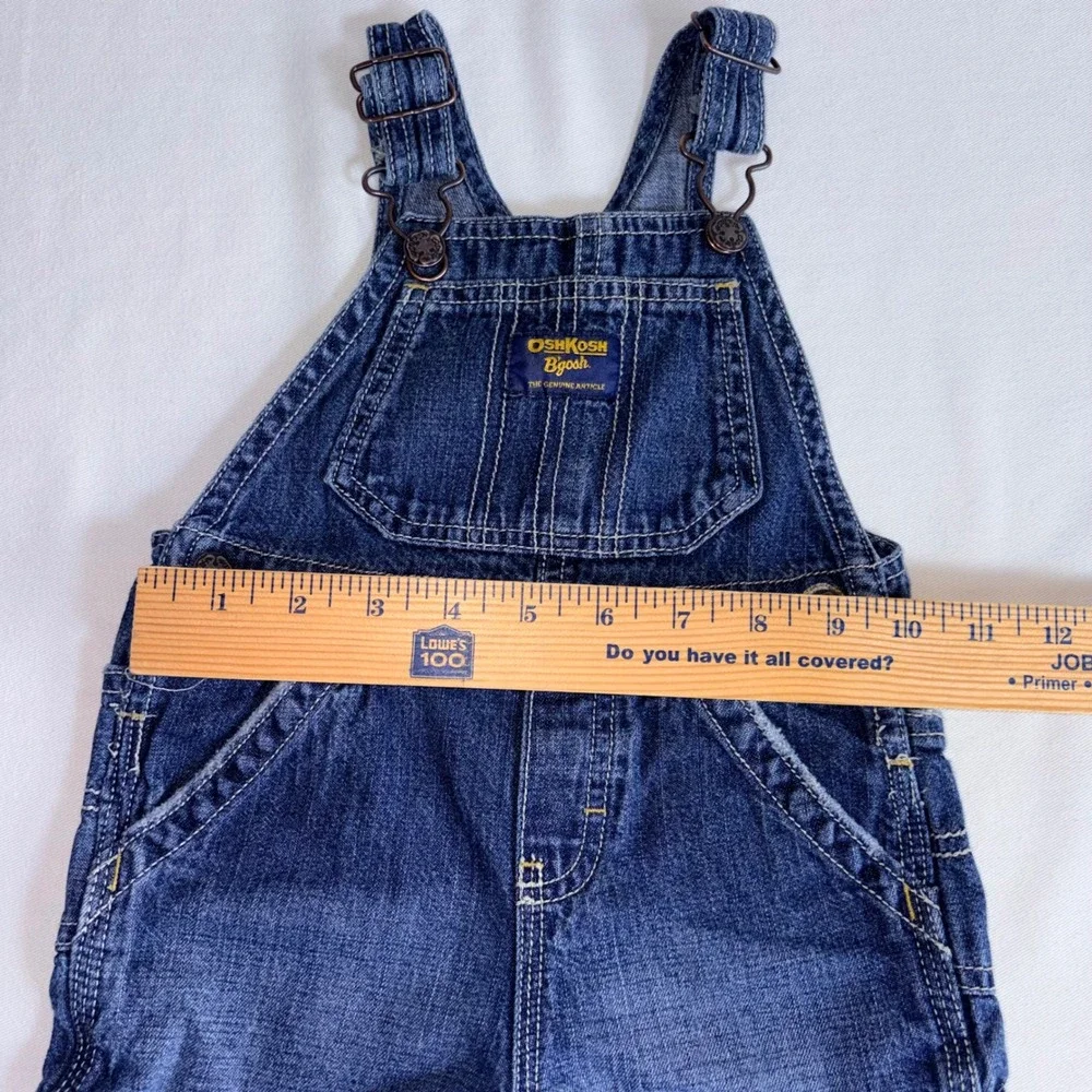 OshKosh B'gosh Denim Shortalls 18 Months Blue good Vestbak Cargo Pockets